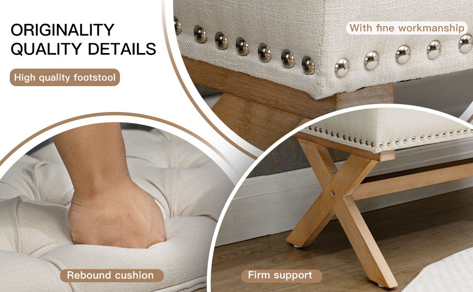 Storage Ottoman, Button-Tufted Ottoman Linen Storage Bench, Ottoman With Storage - Light Beige