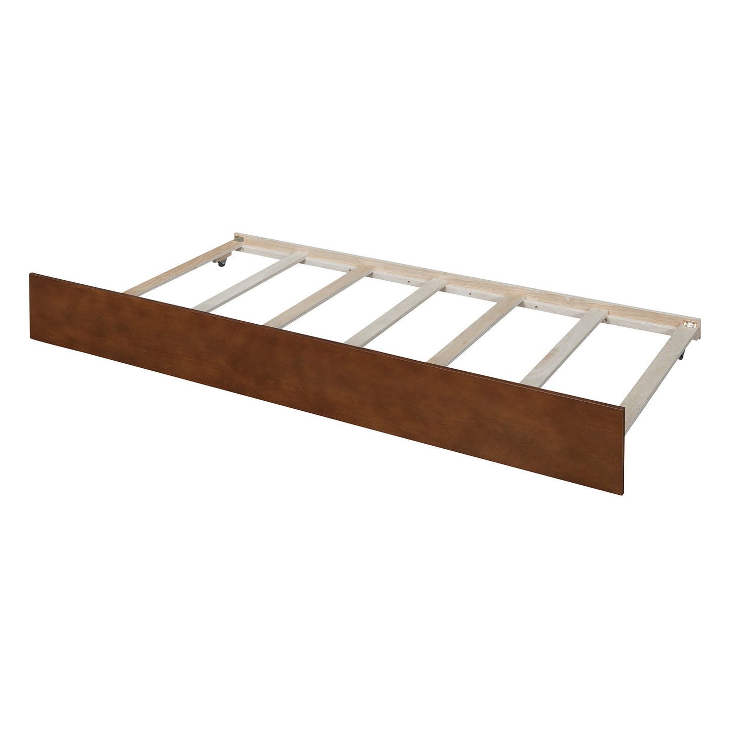 Twin Size Daybed With Trundle And Fence Guardrails - Walnut