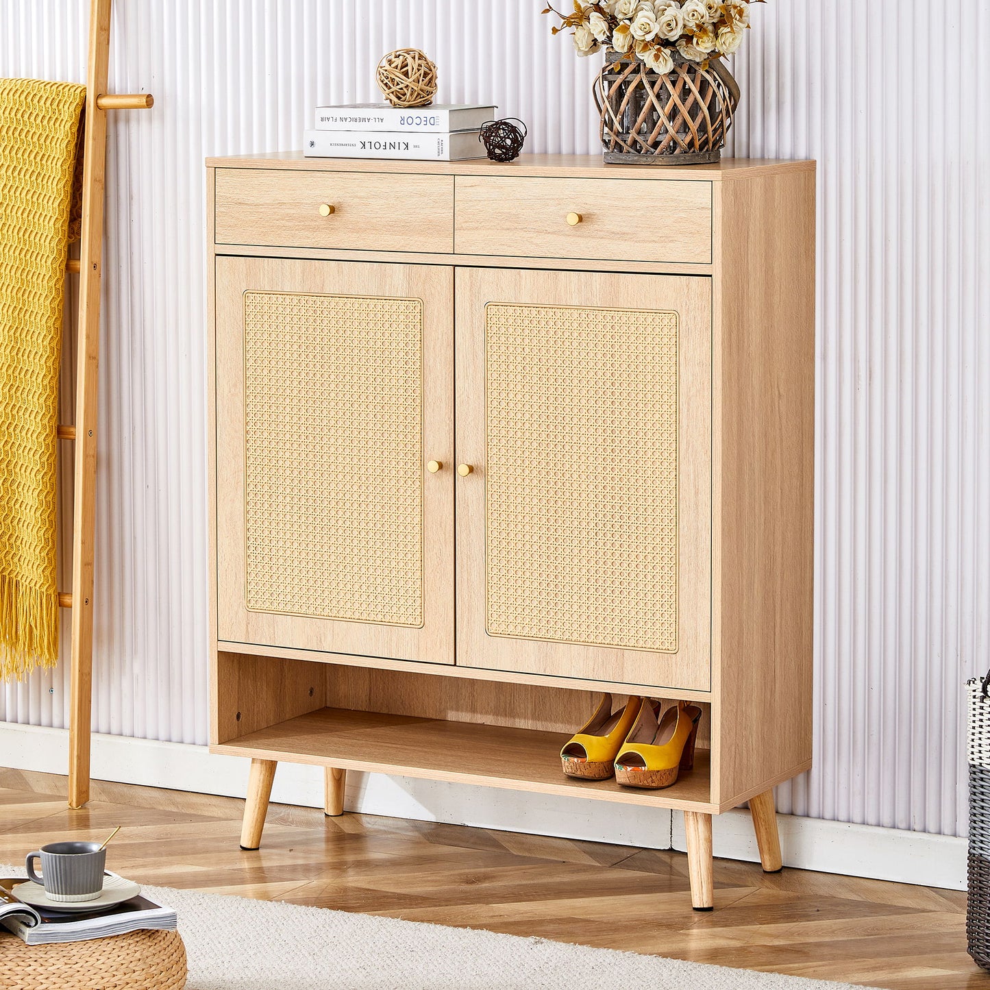 Multi Functional Modern Minimalist Shoe Cabinet Seamlessly Fits Into Nordic, Japanese, And Industrial Style Interiors - Natural Wood