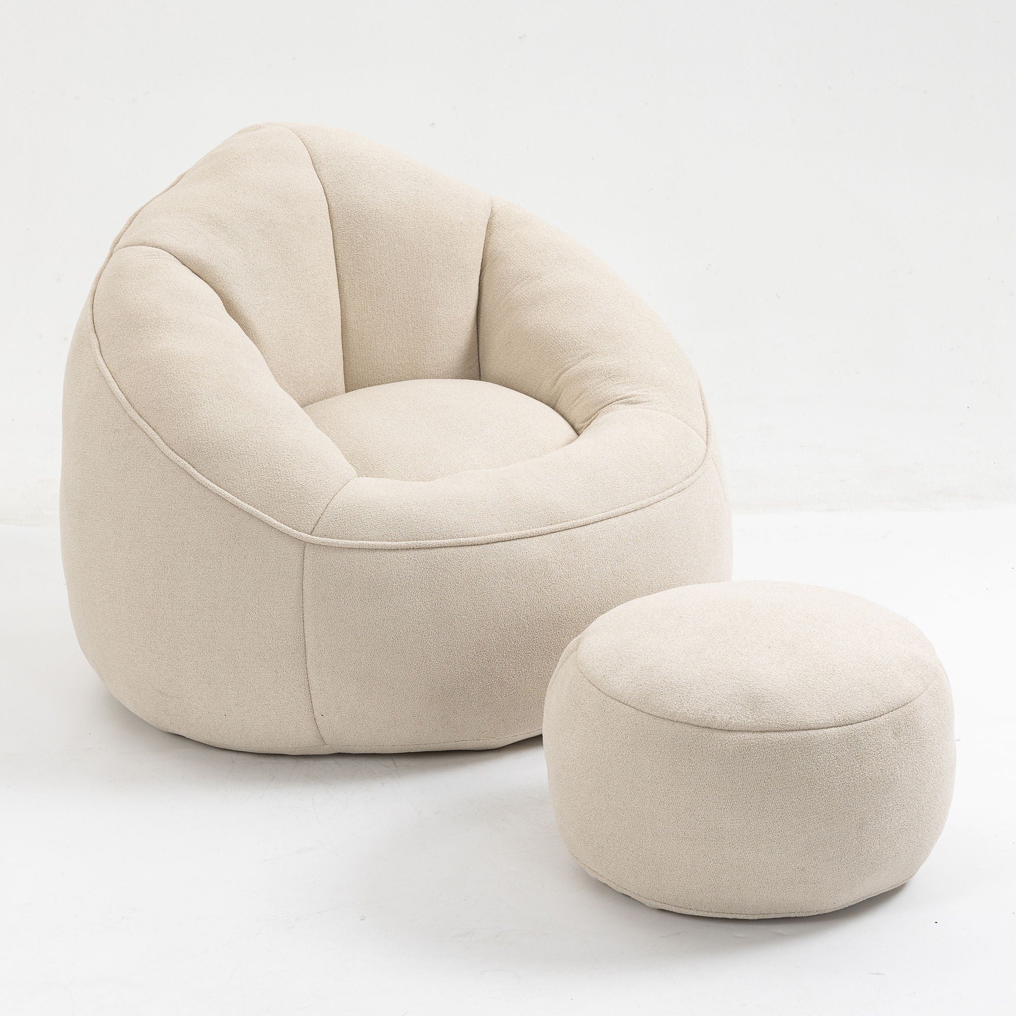 Bedding Bean Bag Sofa Chair High Pressure Foam Bean Bag Chair Adult Material With Padded Foam Padding Compressed Bean Bag With Footrest - Beige