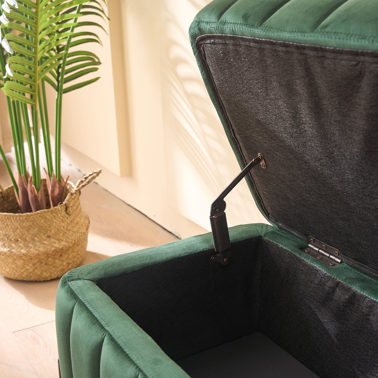 Wide Upholstered Velvet Storage Soft Bench Footstool Ottoman End Of Bed With Metal Legs, Foot Rest For Living Room, Entryway And Bedroom - Green