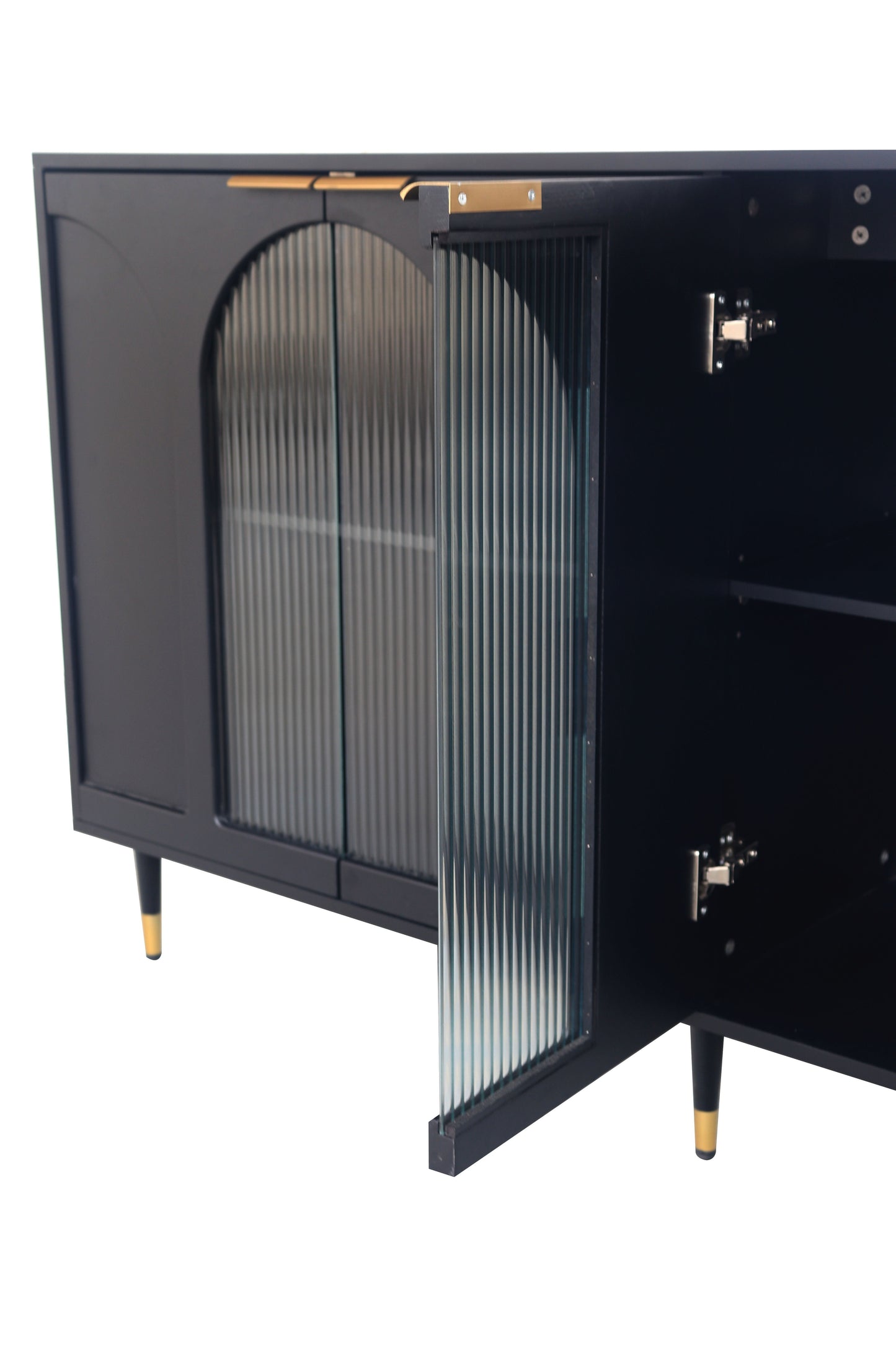 Accent Cabinet Lacquered Wooden Cabinet With 4 Glass Doors Sideboard Buffet Server Cabinet Storage Cabinet, For Living Room, Entryway, Hallway, Office, Kitchen And Dining Room - Black