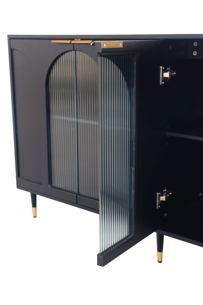Accent Cabinet Lacquered Wooden Cabinet With 4 Glass Doors Sideboard Buffet Server Cabinet Storage Cabinet, For Living Room, Entryway, Hallway, Office, Kitchen And Dining Room - Black