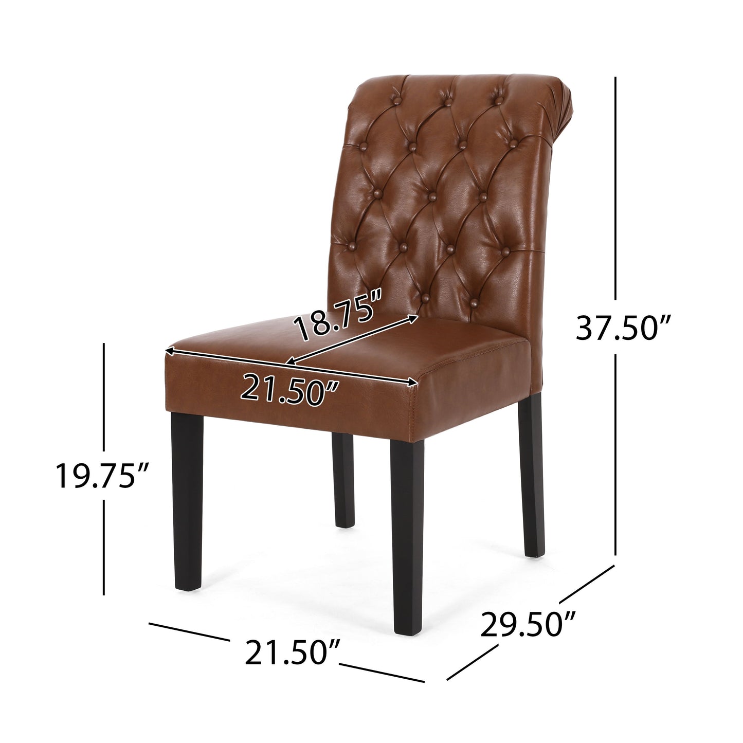 Broxton - Tuft Dining Rolltop Chair (Set of 2), Contemporary Design - Light Brown