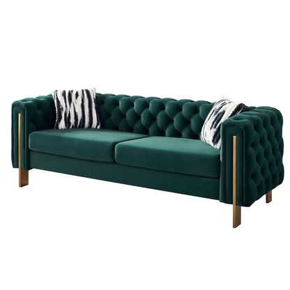 Chesterfield - Modern Tufted Velvet Living Room Sofa, 84.25''W Couch - Green