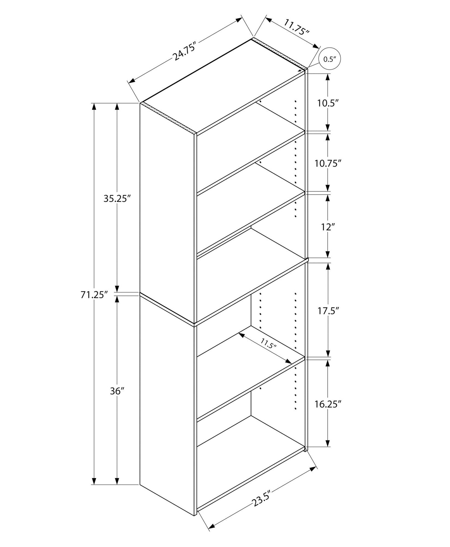 Bookshelf, Bookcase, 6 Tier, For Office, Transitional - White