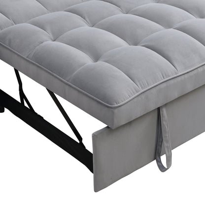 Modern Velvet Loveseat Futon Sofa Couch With Pullout Bed, Adjustable Backrest, Toss Pillows - Light Gray