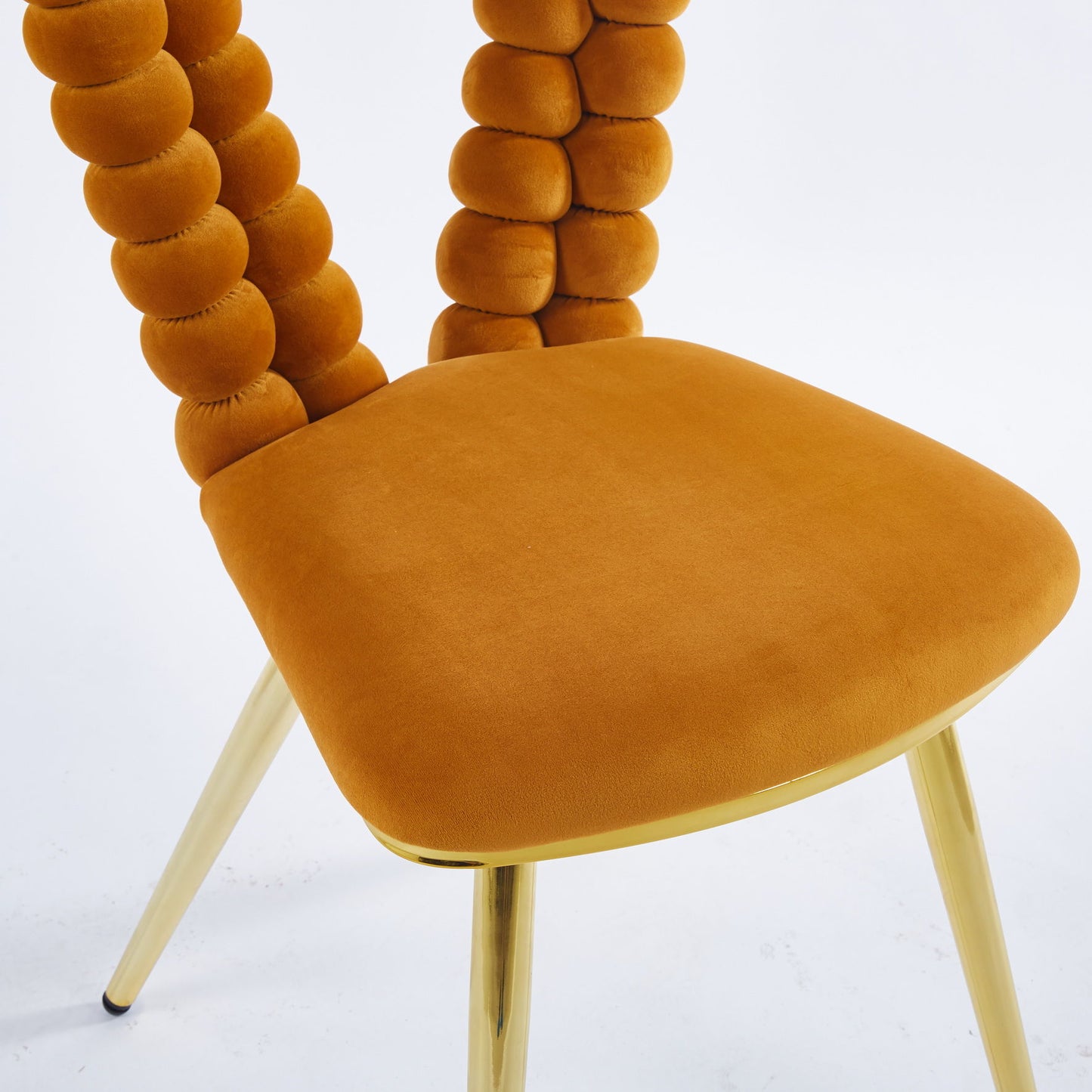 Modern Chair With Iron Tube Legs, Soft Cushions And Comfortable Backrest, Suitable For Dining Room, Living Room, Cafe, Hairball Back (Set of 2) - Orange / Gold