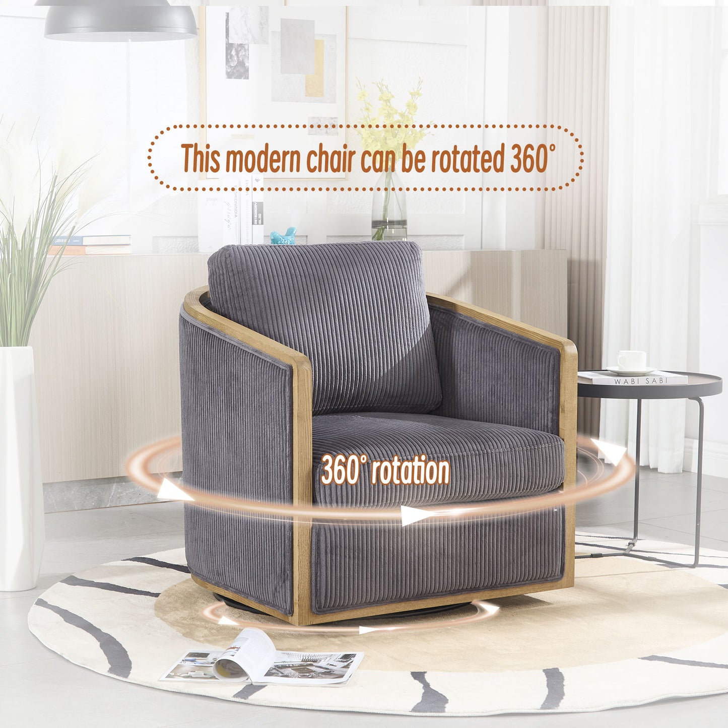 Corduroy Swivel Barrel Chair, Comfortable Accent Sofa, 360 Degree Swivel - Dark Gray