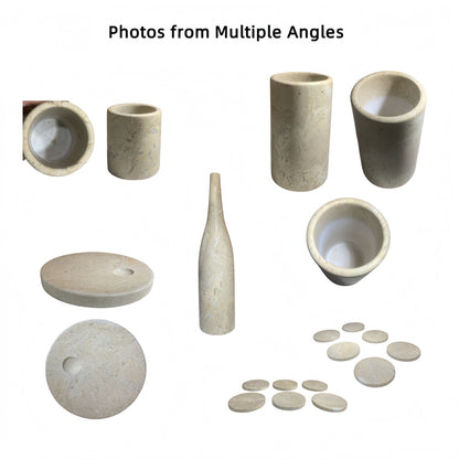 Luxury Natural Marble Dining Room Accessories Set, Genuine Marble, 10 Piece Set - Glod Yellow Beige