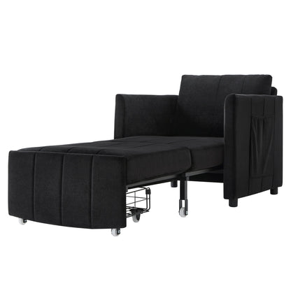 Upholstered Convertible Sleeper Sofa With 5 Position Backrest, Side Pockets, Storage - Black