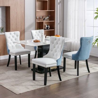 Nikki - Modern, High-End Tufted Solid Wood Contemporary And Velvet Upholstered Dining Chair With Wood Legs Nailhead Trim (Set of 2) - White / Light Blue
