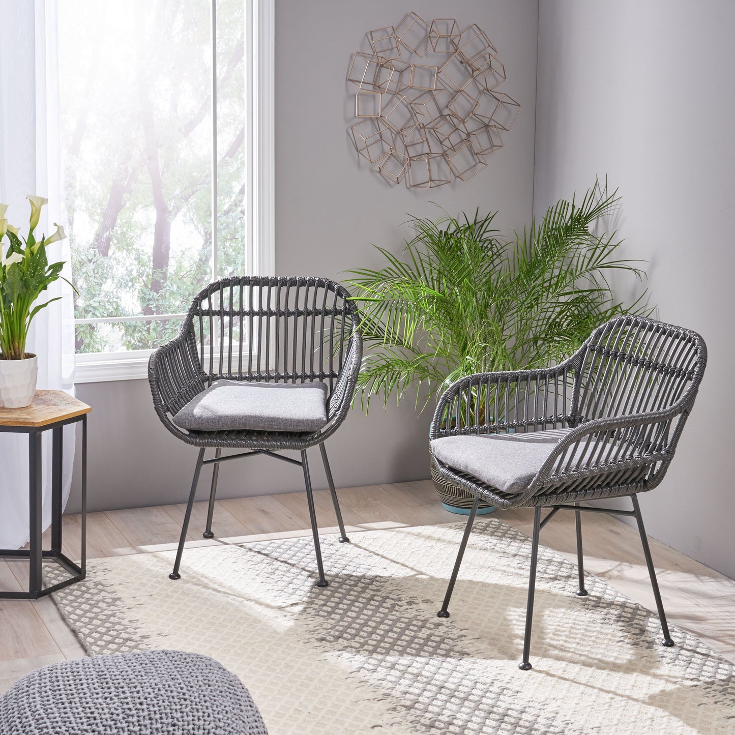 Outdoor Accent Chair With Steel Frame And Water Resistant Cushions (Set of 2) - Gray