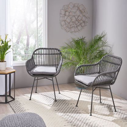 Outdoor Accent Chair With Steel Frame And Water Resistant Cushions (Set of 2) - Gray