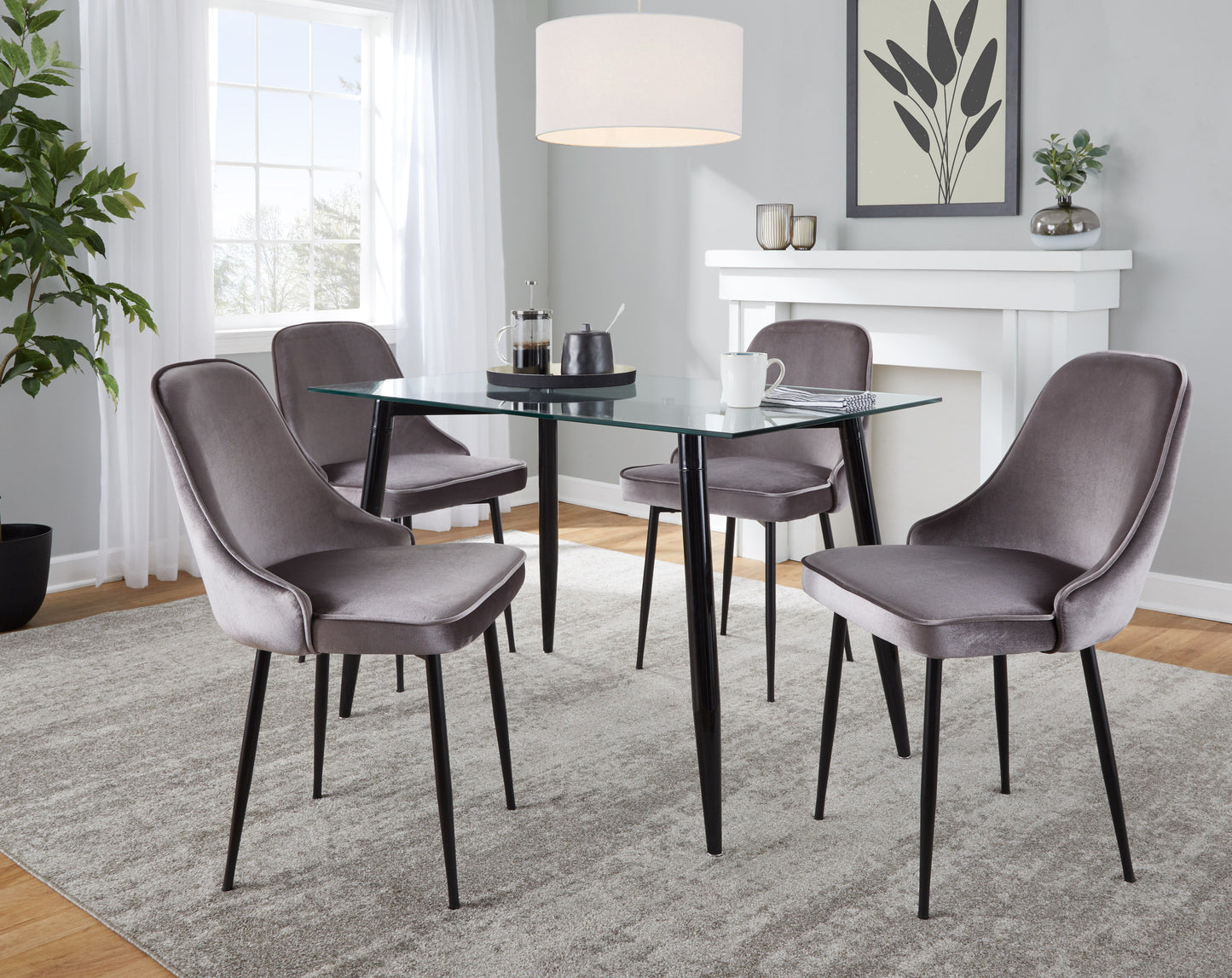 Clara Marcel - 5 Piece Contemporary Dining Set - Black / Clear / Silver