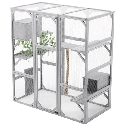 Outdoor Cat House, Diy Cat Enclosure Catio With Double Enter Doors - Light Gray