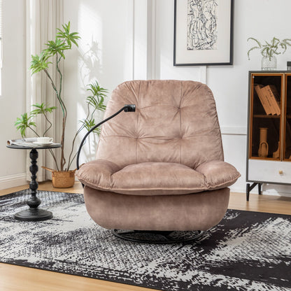 Modern Swivel Gliding Recliner Chair With Rocking Function And Phone Holder - Large Comfortable Reading Chair Stamped Velvet - Natural Brown