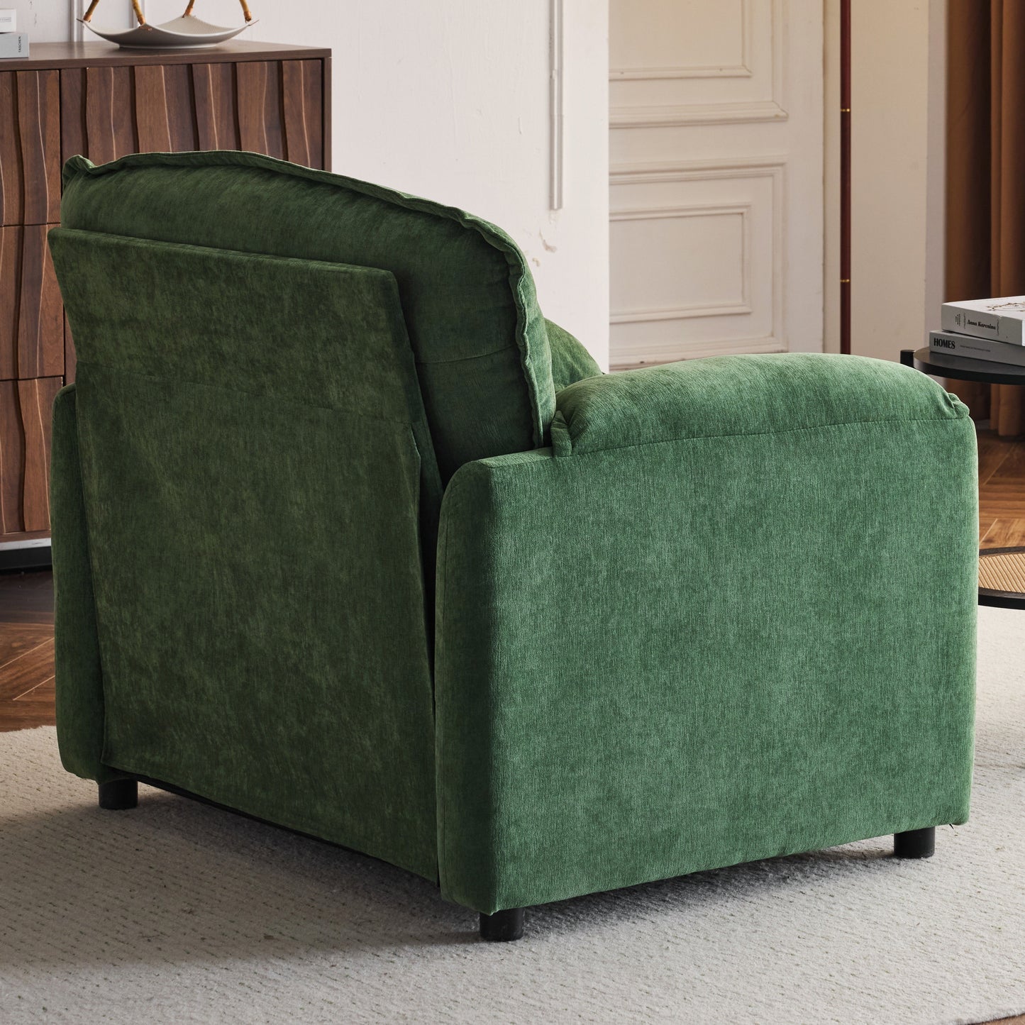 Oversized Reading Armchair With Thick Cushions, High Back Support - Green