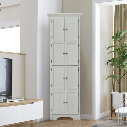 Tall Storage Cabinet With Doors And 4 Shelves For Living Room, Kitchen, Office, Bedroom, Bathroom, Modern - White