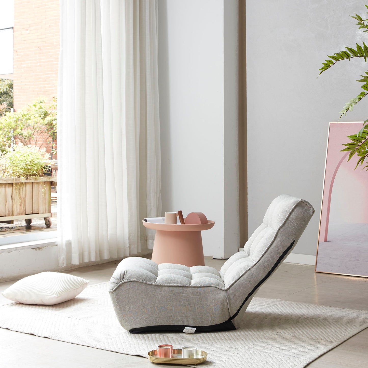 Single Sofa Reclining Japanese Chair Lazy Sofa Tatami Balcony Adjustable Chair - Gray