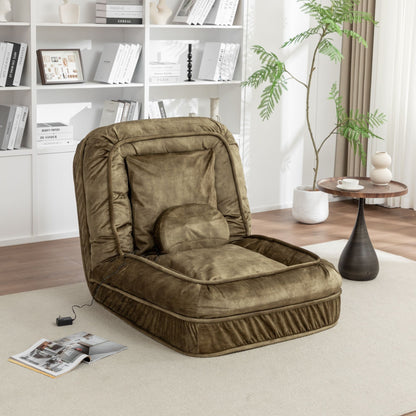 Upholstered Human Dog Bed And Pets Bean Bag Floor Sofa With Massage Pillow, 5 Adjustable Positions & 2 Soft Pillows Velvet With Foam And Iron Plastic Frame - Green
