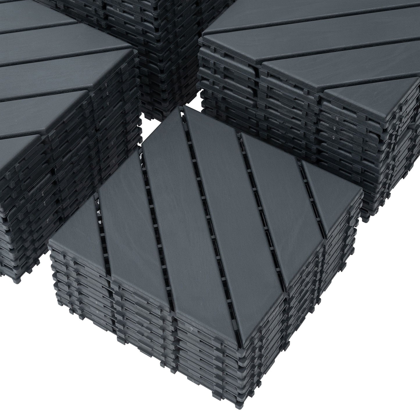 Durable Plastic Interlocking Deck Tiles, 44 Pack, Waterproof Outdoor And Indoor Use, 12" X 12" - Dark Gray