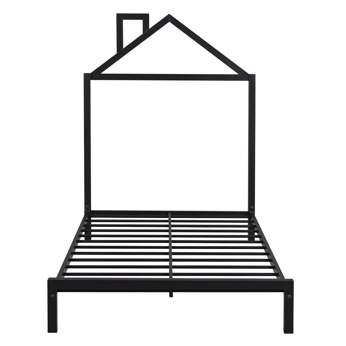 Twin Size Platform Bed With House-Shaped Headboard Design - Black
