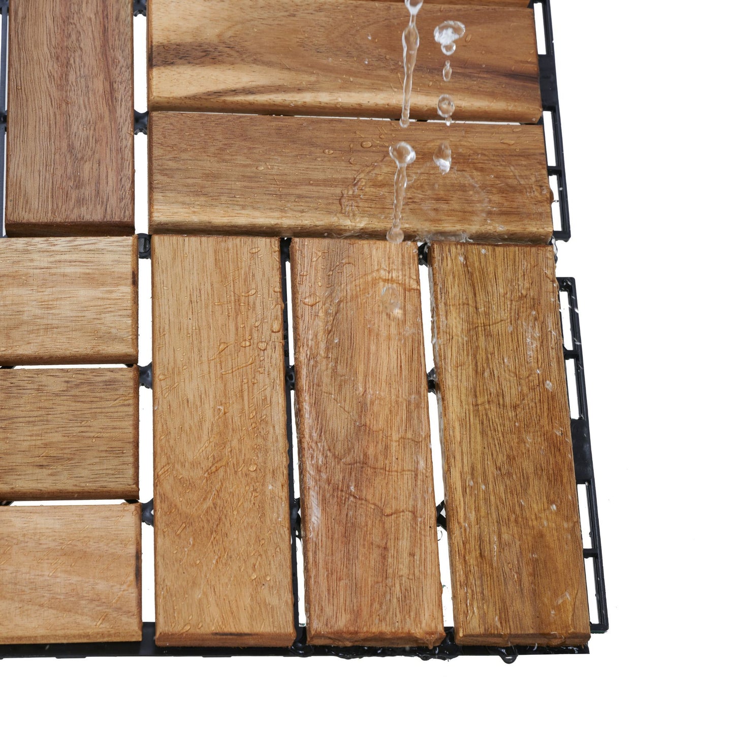 30 Piece Interlocking Deck Tiles Checker Pattern, Square Acacia Hardwood Outdoor Flooring For Patio, Bancony, Pool Side - Yellow