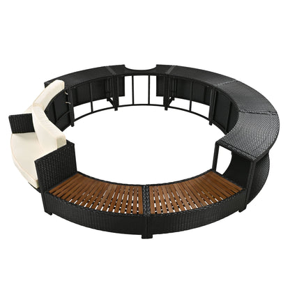 Spa Surround Spa Frame Patio Rattan Sofa Set With Storage Spaces, Mini Sofa And Comfortable Cushion For Patio, Backyard - Beige