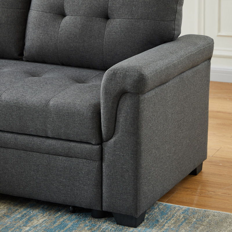 Sierra - Linen Reversible Sleeper Sectional Sofa With Storage Chaise - Dark Gray