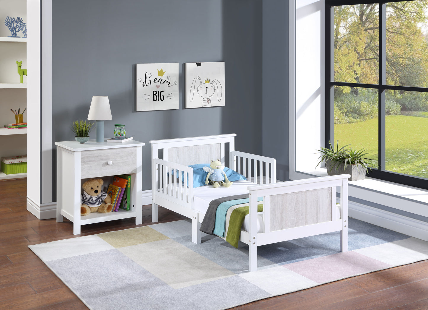 Connelly - Reversible Panel Toddler Bed - White, Rockport Gray