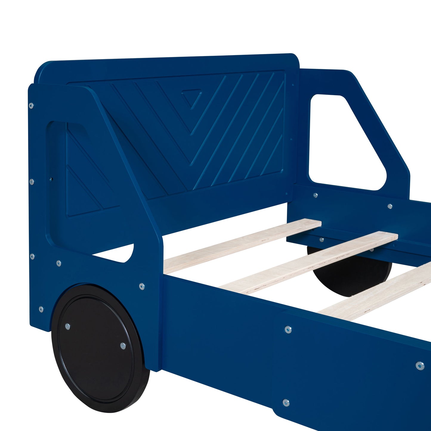 Twin Size Car Shaped Platform Bed With Wheels - Blue