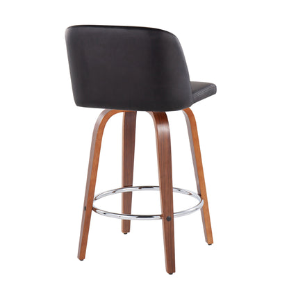 Toriano - Mid-Century Modern Fixed Height Counter Stool With Round Footrest (Set of 2) - Walnut / Black