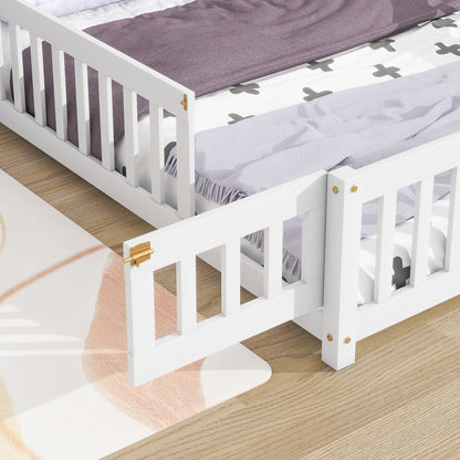 Full House-Shaped Headboard Floor Bed With Fence - White