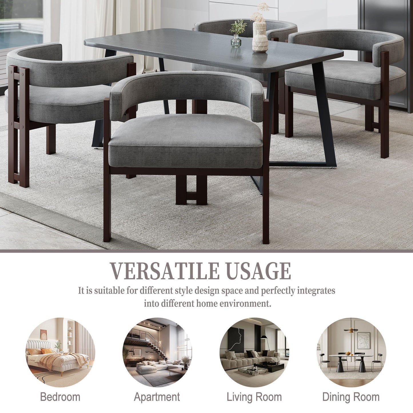 Modern Accent Chair Teddy Upholstered Armchair With Open Back 3 Legs Barrel Dining Chair Comfy Side Chair (Set of 2) - Gray