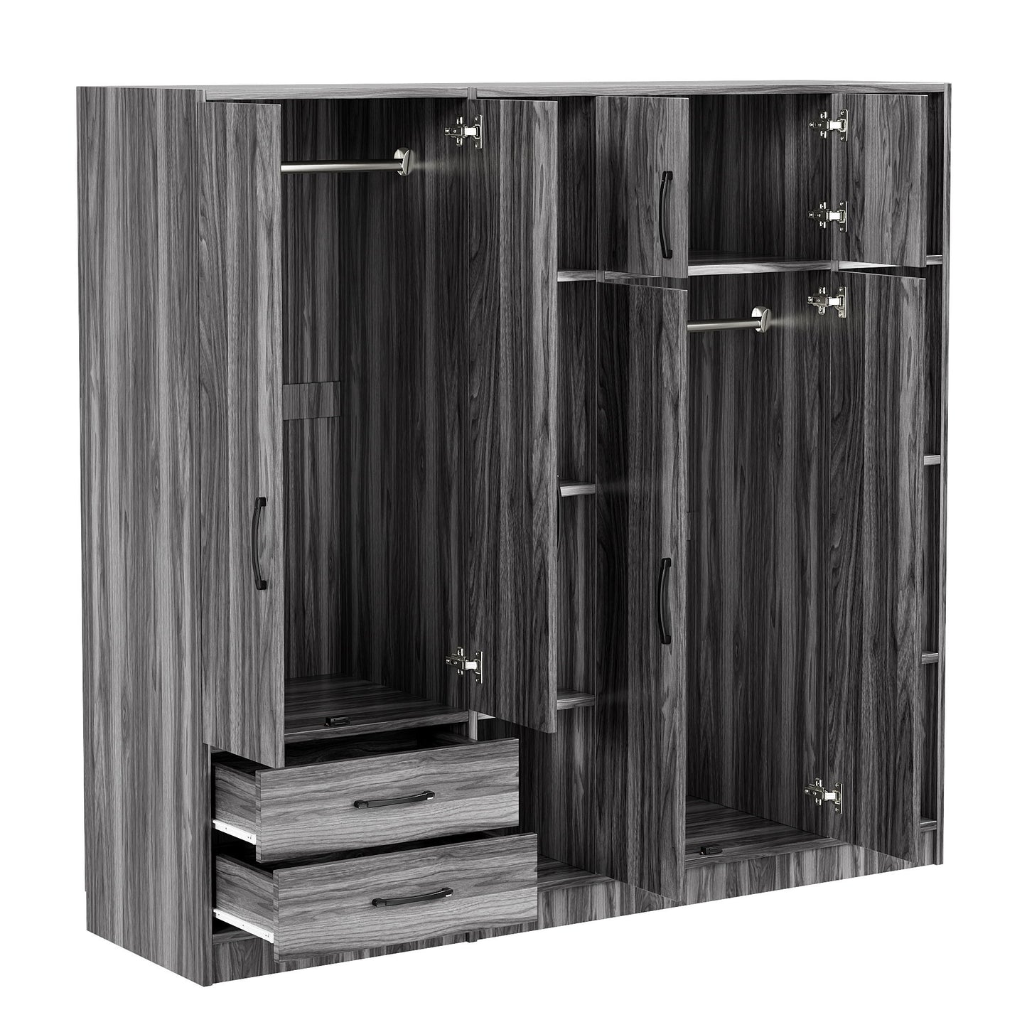 6 Door Wardrobe With Shelves And Drawers - Gray