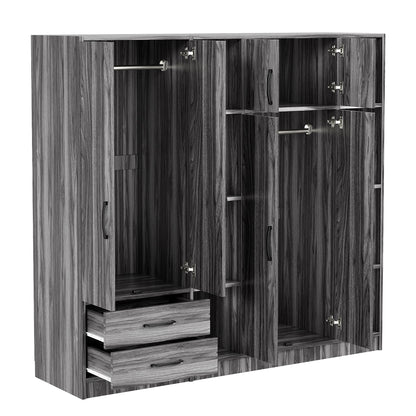 6 Door Wardrobe With Shelves And Drawers - Gray