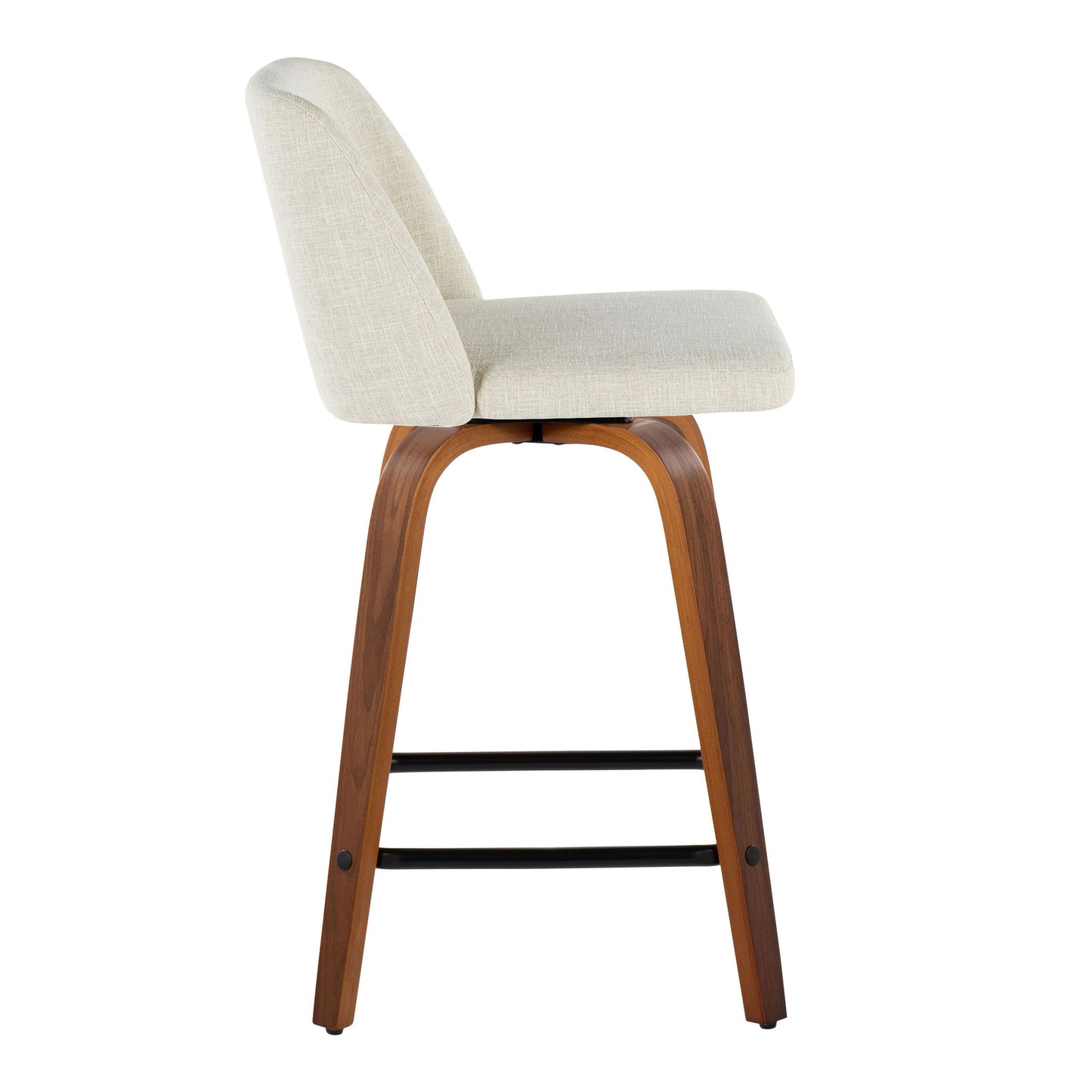 Toriano - Mid-Century Modern Fixed Height Counter Stool Square Footrest (Set of 2) - Walnut / Cream