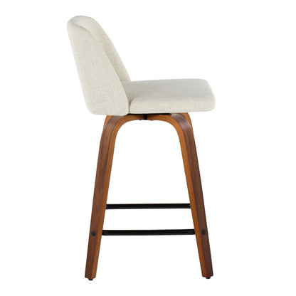 Toriano - Mid-Century Modern Fixed Height Counter Stool Square Footrest (Set of 2) - Walnut / Cream
