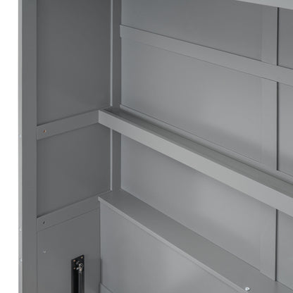 Queen Size Murphy Wall Bed With Shelves, Space Saving And Construction - Gray