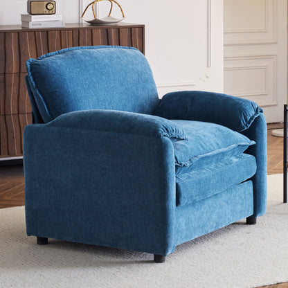 Oversized Reading Armchair With Thick Cushions, High Back Support - Blue