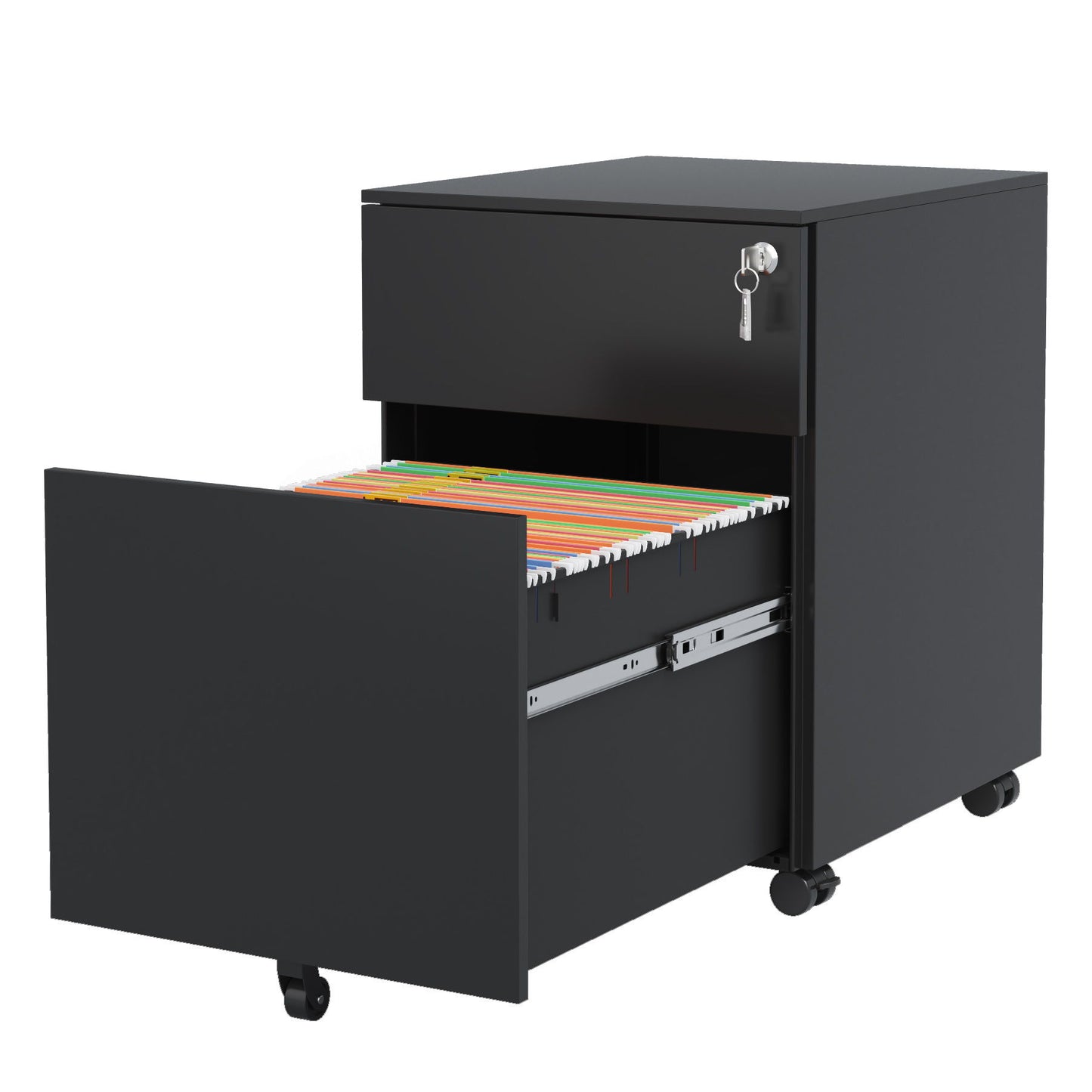 2 Drawer Mobile File Cabinet With Lock Steel File Cabinet For Legal / Letter / A4 / F4 Size/ Home / Office Design - Black