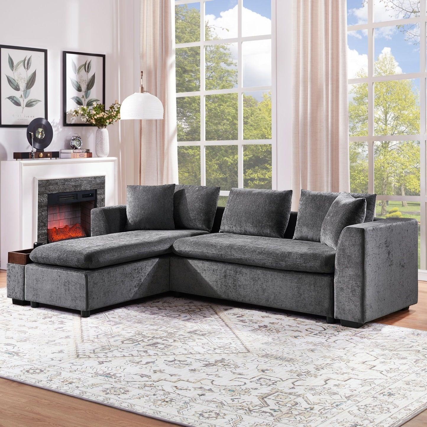 Modern L Shaped Sectional Sofa With Storage Chenille, Upholstered Couch - Gray