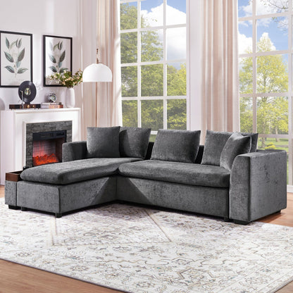Modern L Shaped Sectional Sofa With Storage Chenille, Upholstered Couch - Gray