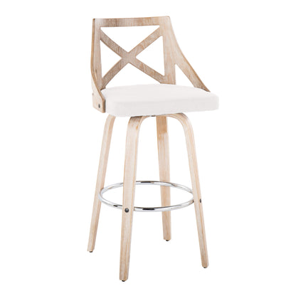 Charlotte - Farmhouse Fixed Height Barstool With Swivel Round Chrome Footrest (Set of 2) - White Washed / Cream