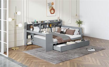 Full Size Daybed With 3 Drawers USB Ports And Desk - Gray