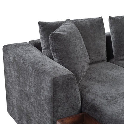 Modern L Shaped Sectional Sofa With Storage Chenille, Upholstered Couch - Gray