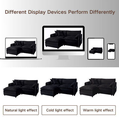 Modular Sectional Sofa, Oversized Deep Seat U Shaped Couch Set, Comfy Cloud Couches With Movable Ottomans - Black