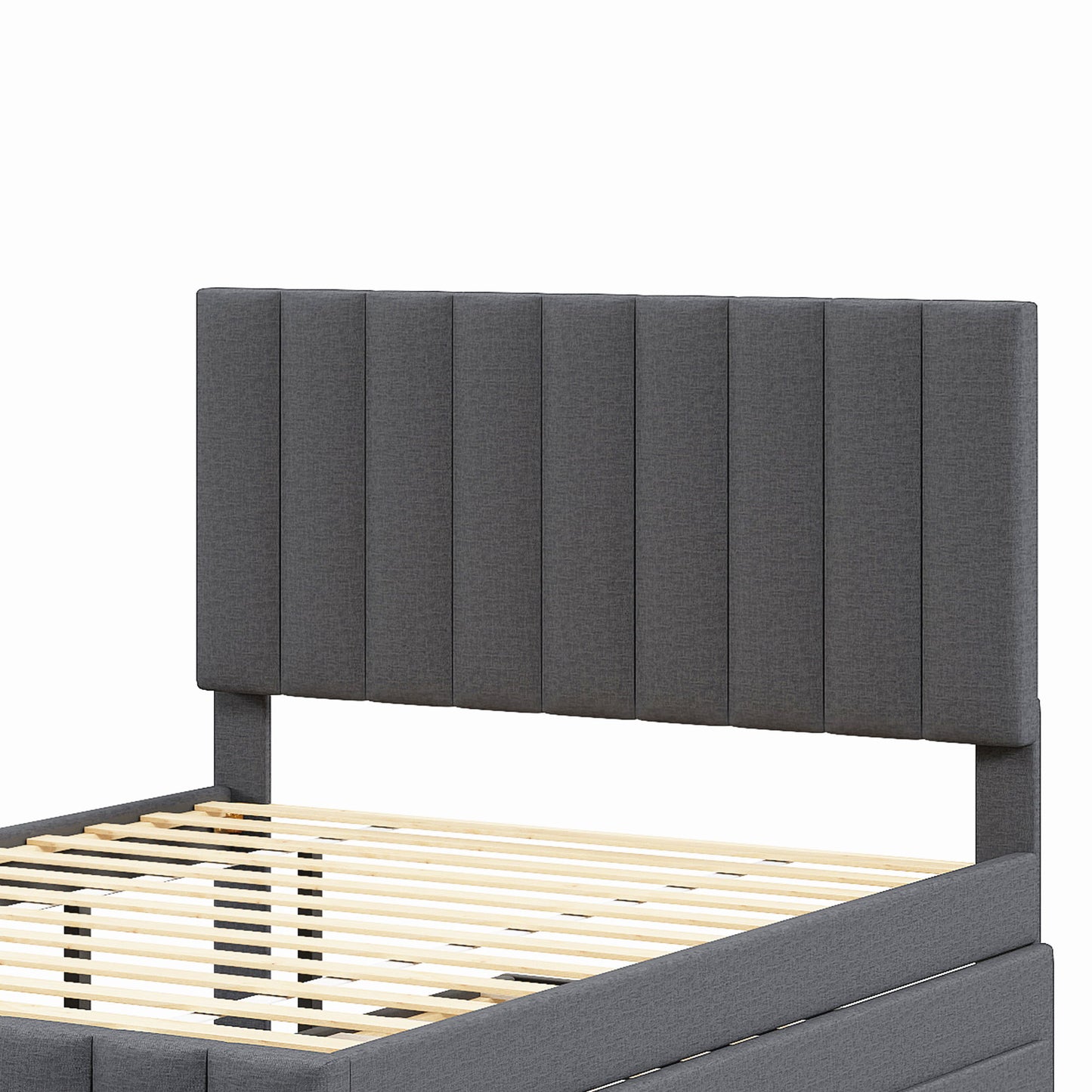 Full Size Upholstered Platform Bed With Twin Size Trundle And 3 Drawers - Gray