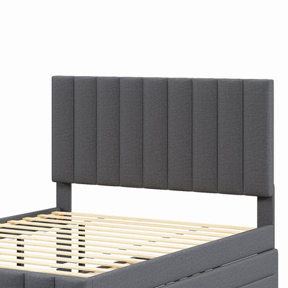 Full Size Upholstered Platform Bed With Twin Size Trundle And 3 Drawers - Gray
